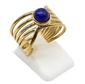 Goldener offener Edelstahlring Lapislazuli
