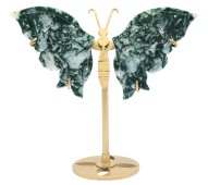 Schmetterling aus Moosachat auf einem 14 cm großen Sockel
