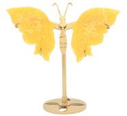 Schmetterling aus orangefarbenem Kalzit auf einem 14 cm großen Sockel