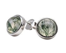 Ohrringe aus 925er Sterlingsilber mit poliertem, rundem Moosachat