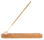 Räucherstäbchenhalter Ski + durchbohrter Rosenquarz 21cm