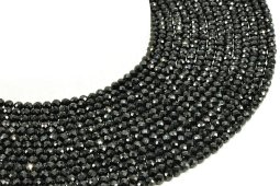 4 mm große, facettierte schwarze Spinellperlen an einem 40 cm langen Faden