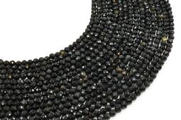 4 mm facettierte goldene schwarze Obsidianperlen an einem 38 cm langen Faden