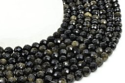 8 mm große, facettierte goldene Obsidianperlen an einem 40 cm langen Faden